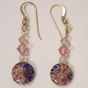 Elegant Gold and Pink Floral Earrings